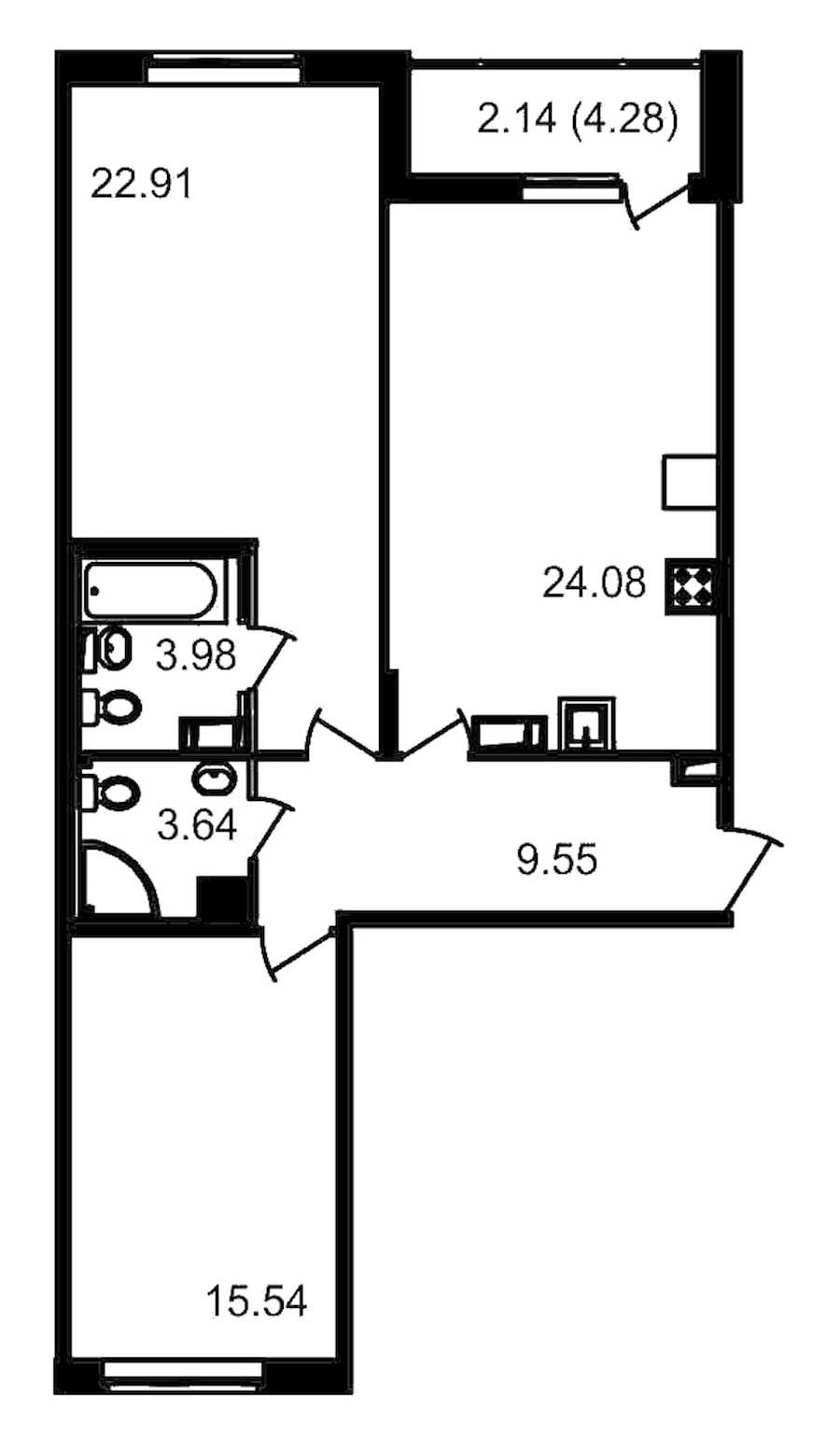 Двухкомнатная квартира в : площадь 83.98 м2 , этаж: 4 – купить в Санкт-Петербурге